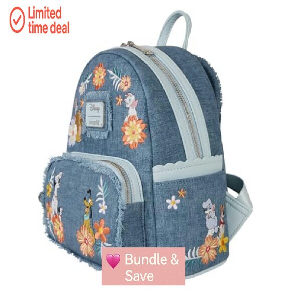 Mini Denim Fringe Backpack with Disney Pets Embroidery - Picture 3 of 6
